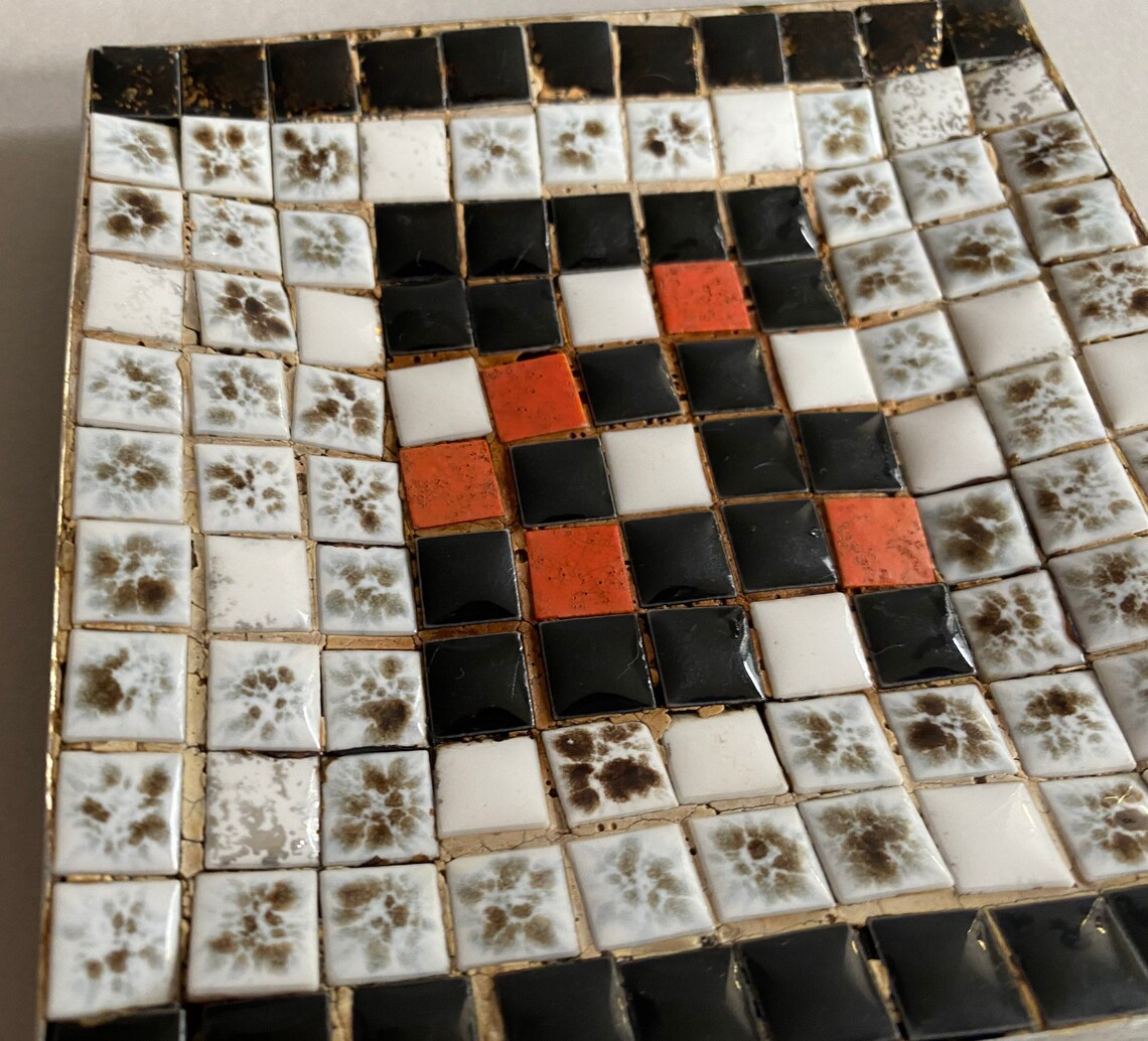 MOSAIC Tile Ashtray Square Shape Vintage black Orange White Etsy
