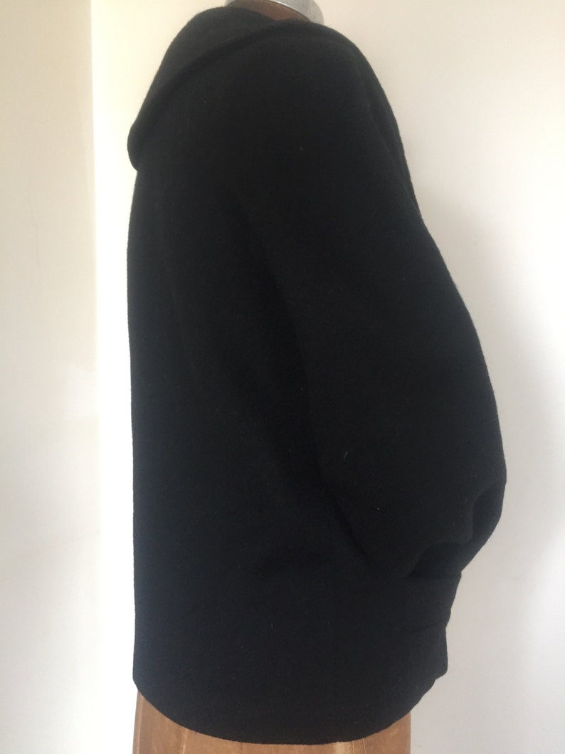 1960s WOOL Blazer Black Oversized Collar and Buttons Size Medium Large Mod Mad Men Era Vintage