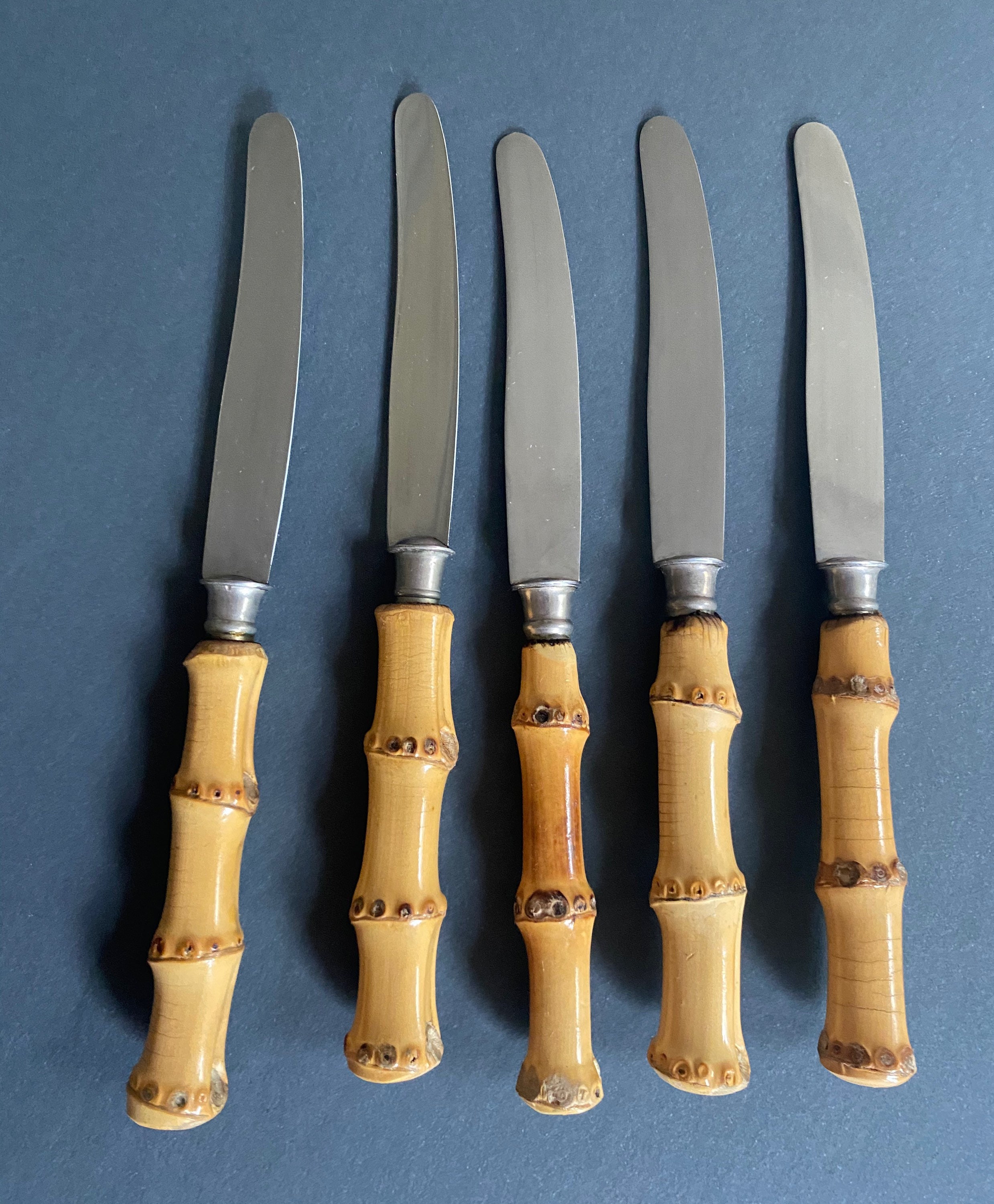 B. Altman & Co Steak Knife Set of 5 Stainless Steel German Made Bamboo  Handle