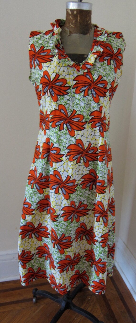 Dress AFRICAN PRINT Cotton Red Yellow Green Ruffl… - image 3