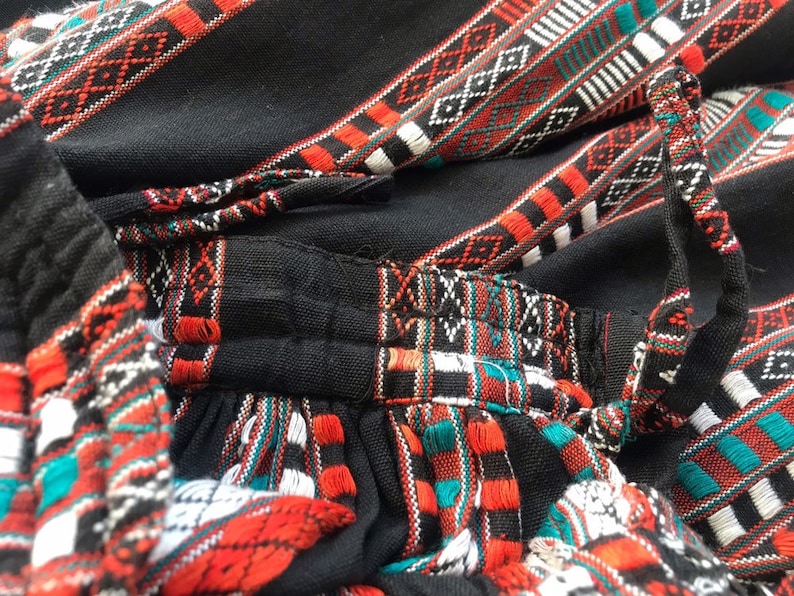 WOVEN INDIAN Skirt Supercraft Vertical Pattern Black Orange Red White Turquoise Size Medium Vintage