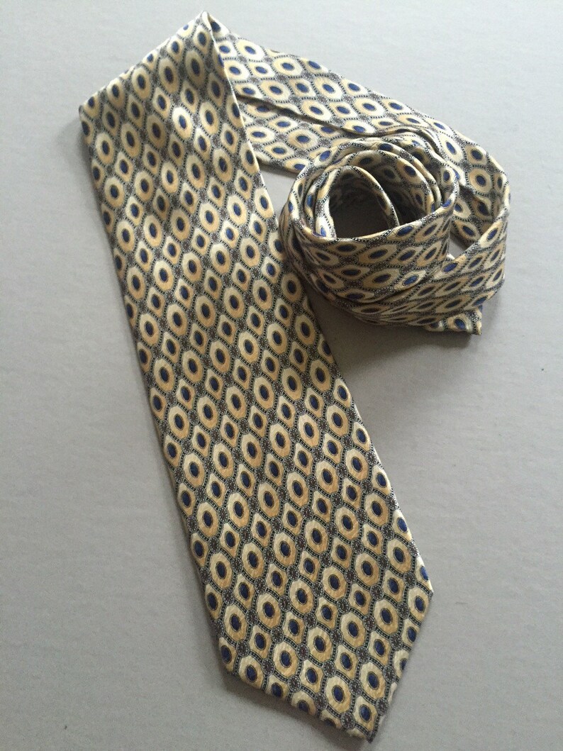 PIERRE CARDIN Silk Necktie Beige Gold Blue Brown Pattern Made | Etsy