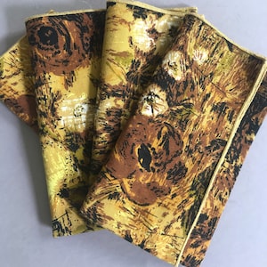 NAPKINS Cotton Gold Brown Yellow Floral Pattern Set of Four Vintage