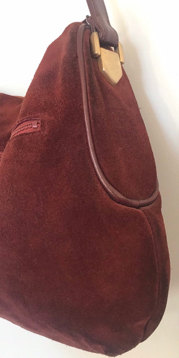 MAROON Handbag Bordeaux Red Suede Leather Metal E… - image 7