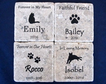 Personalized Pet Memorial - Stone Tile Coasters - Set of Four