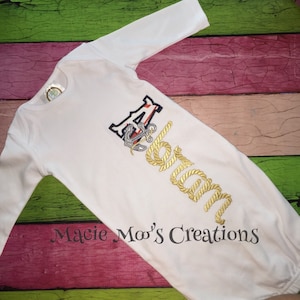 Custom Newborn Baby Gown and Hat Set  Layette, Going Home Outfit, Embroidered, Appliqued, Monogram, Personalize,