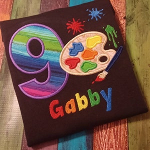 Art Party, Birthday T-shirt, Paint Party Shirt, Child&#39;s T-shirt, Applique Shirt, Embroidery T-shirt, Artist Birthday, Birthday Keepsake,