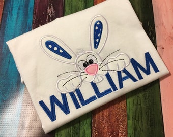 Appliqued Easter Shirt, Peeking Bunny T-Shirt Monogrammed Boy or Girl, Easter, Spring, Rabbit