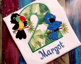 Tropical Birds Applique Child's Birthday Shirt, Toucan and Cockatoo Birthday shirt, Tropical Garden Birthday Shirt, Child's Bird Shirt