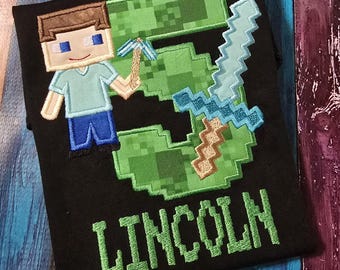 Steve Birthday Shirt, Diamond Sword Birthday shirt, Video Game Birthday Shirt, Boy&#39;s Birthday shirt, Computer Game Shirt, Video Game shirt