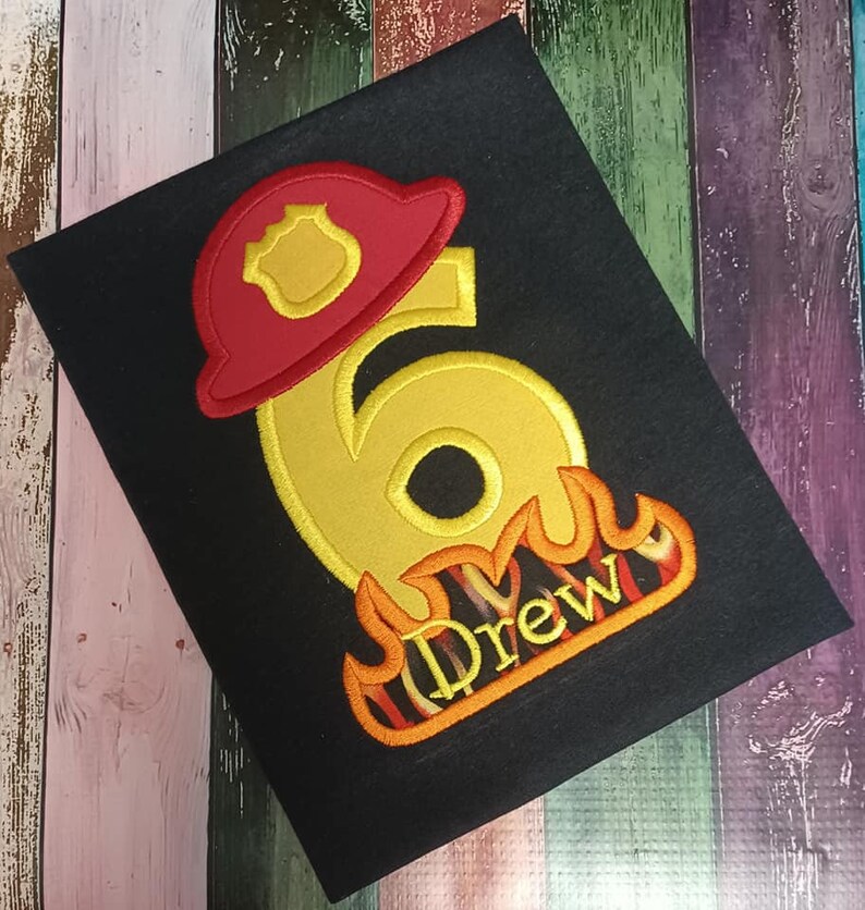 Fireman Hat Birthday Shirt. Machine Embroidery and Applique Etsy