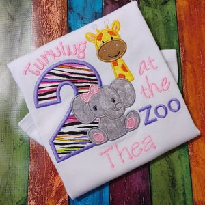 Zoo Birthday Shirt, Turning 2 at the Zoo, Zoo Animal Shirt, Two Year Old Shirt, Applique Shirt, Embroidery Shirt, Elephant Shirt, Zoo Day
