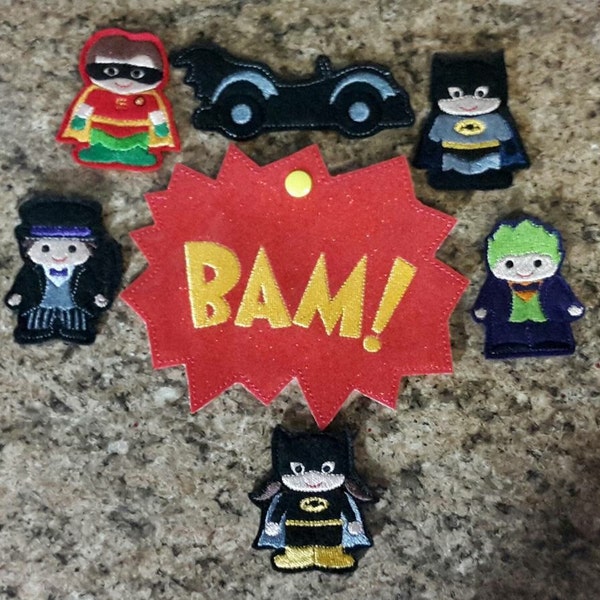 Bat Friends Finger Puppets with case ITH Embroidery Toys Super Hero Puppets Felt and Vinyl