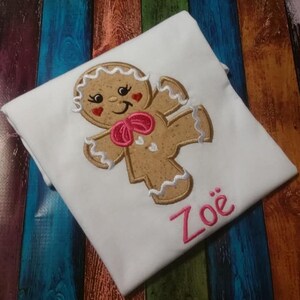 Gingerbread Girl Shirt, Holiday T-Shirt, Christmas Shirt, Appliqued Shirt, Gingerbread Boy Shirt, Monogram Shirt, Keepsake, Christmas Gift,
