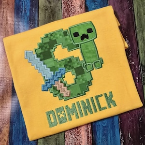 Embroidered Diamond Sword Creeper T-Shirt, Video Game Birthday Gamer Apparel