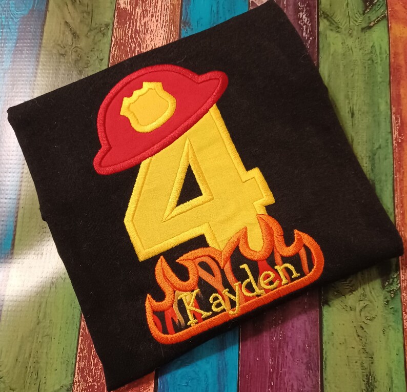 Fireman Hat Birthday Shirt. Machine Embroidery and Applique Etsy