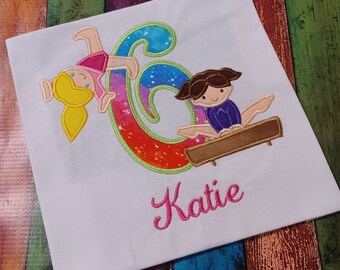 Gymnastics Birthday, Applique Shirt, Embroidery Shirt, Girls Gymnastic Party, Tumbling Party, Gift for Gymnast, Party T-Shirt,