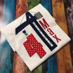 Appliqued Construction Crane Birthday T-shirt, Monogrammed,Boy&#39;s T-shirt, Customized, Any color.