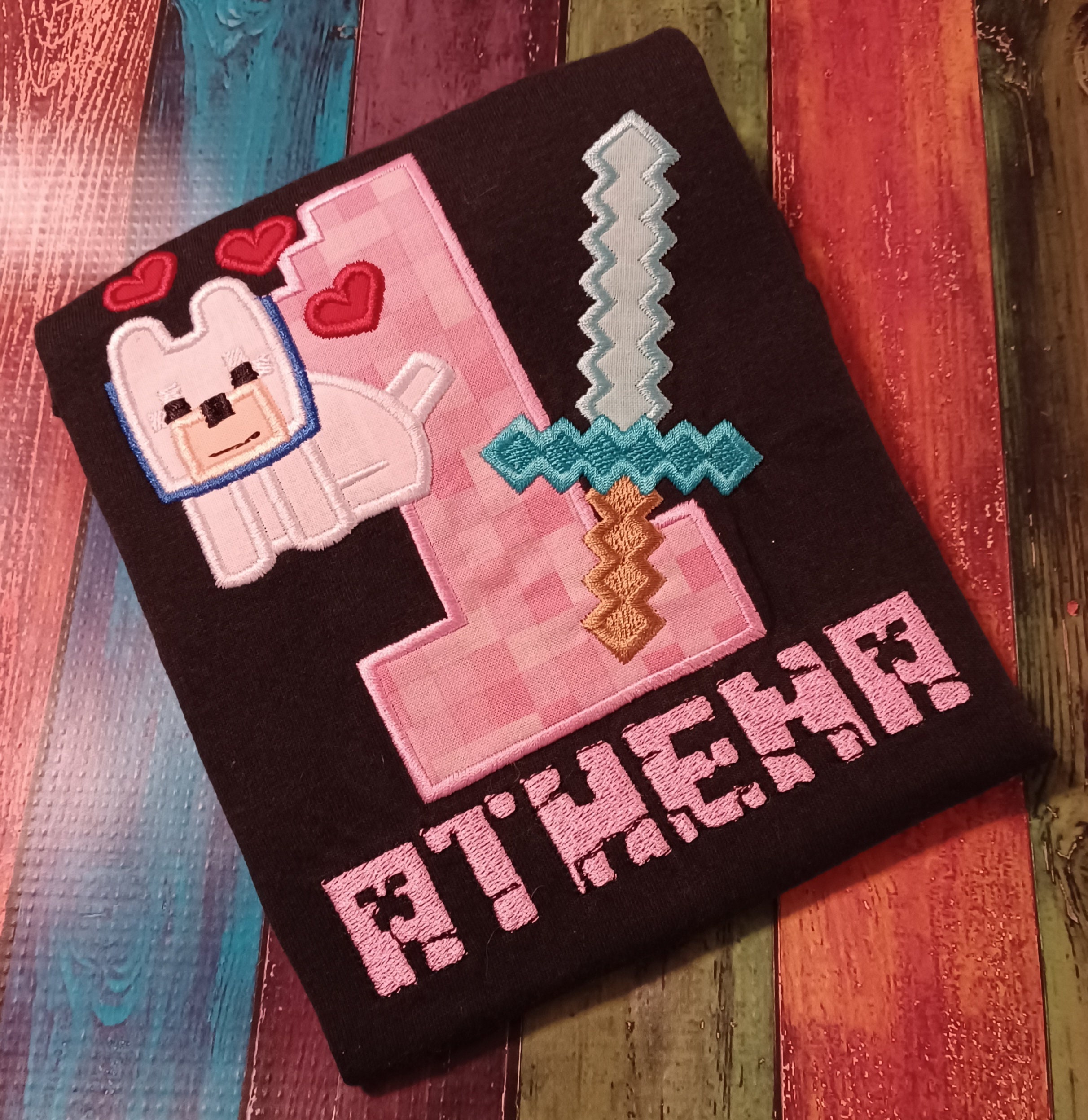 Video Game Birthday Tee - Diamond Sword & Dog