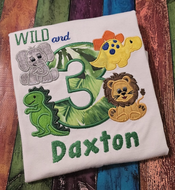 Personalized Jungle Birthday T-Shirt: Custom Name, Age, Applique Animals