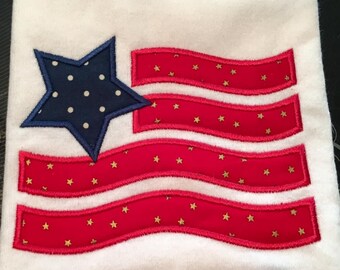 American Flag T-Shirt, Appliqued USA Flag Shirt, Child's 4th of July Shirt, Embroidery, Stars and Stripes, Red, White and Blue