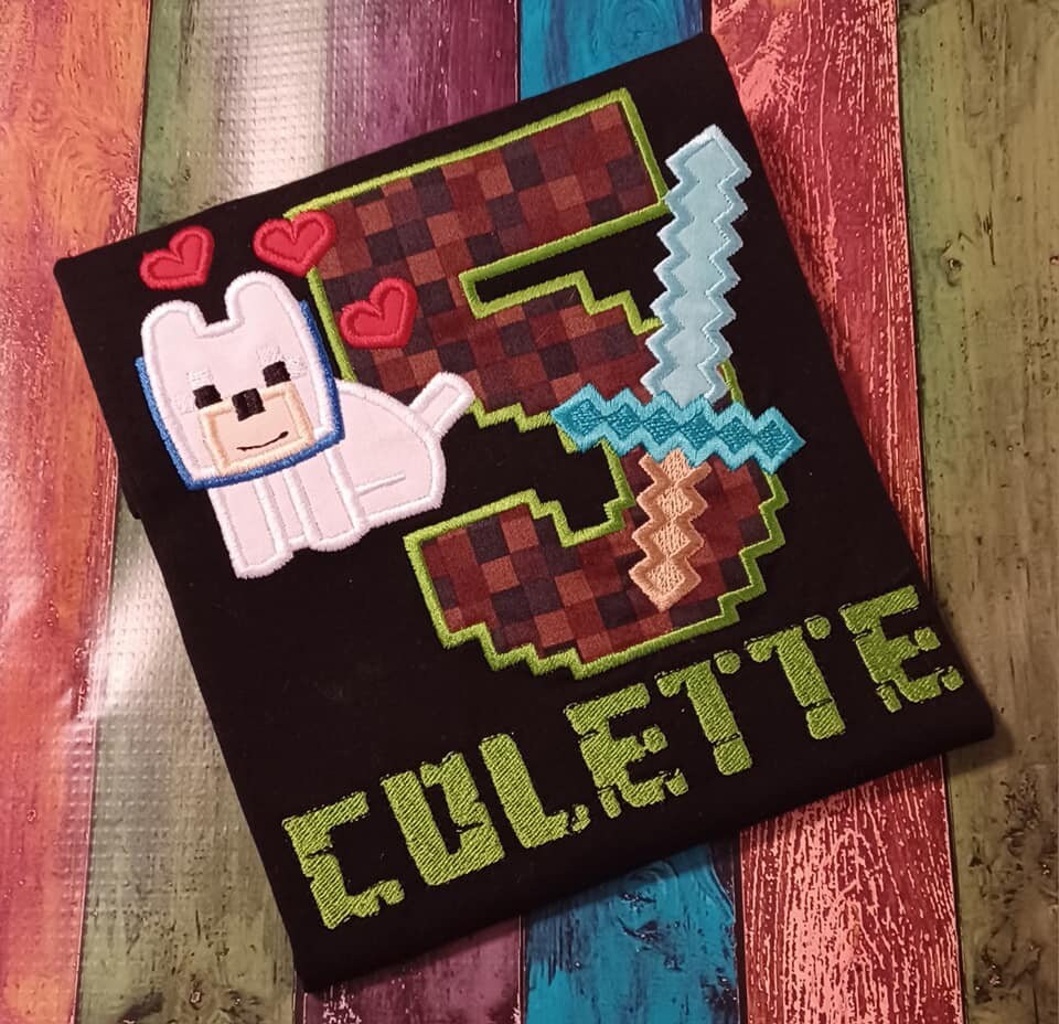 Video Game Birthday Tee - Diamond Sword & Dog