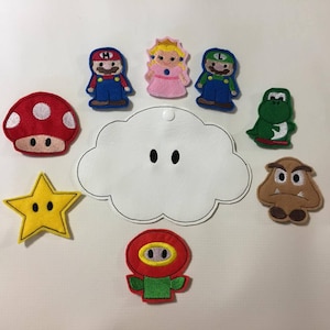 Mario Brothers Finger Puppets, Felt Finger Puppets, Finger Puppets with Vinyl Carrying Case, 9 Pc. Finger Puppet set, Plummer Brother puppet