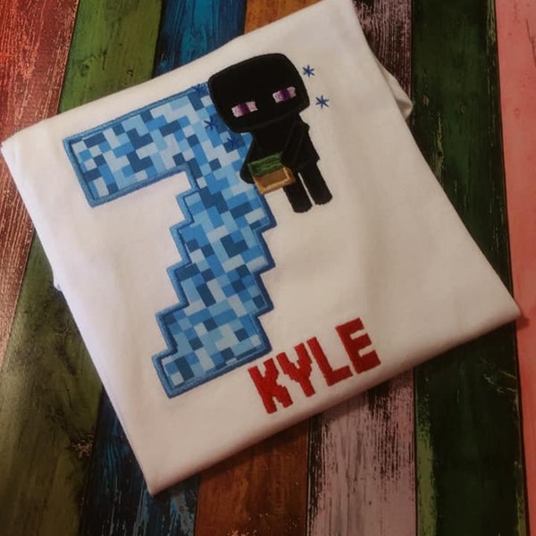 Video Game Birthday Shirt, Boy's Game shirt, Video Game Party Shirt, Pixel game shirt, Enderman shirt, Computer Game shirt