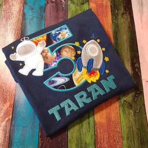 Space Ship Birthday Shirt, Astronaut Birthday Shirt, Applique T-Shirt, Space Birthday T-Shirt, Outer Space Birthday Shirt, Rocket Shirt