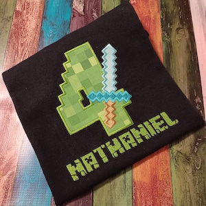 Diamond Sword Birthday T-shirt, Applique Shirt, Birthday Shirt, Gamer Birthday Shirt, Video Game Shirt, Pixel Diamond Sword Shirt, Number