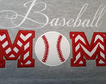 Baseball Mom T-shirt, Adult T-shirt, Sports T-Shirt, Mother's Day Gift, Applique, Embroidery, Team Mom Shirt, Baseball Mom, School Spirit