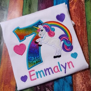 Rainbow Unicorn Birthday Child's T-shirt, Applique and Embroidery T=shirt, Birthday shirt, Girl's Unicorn shirt,