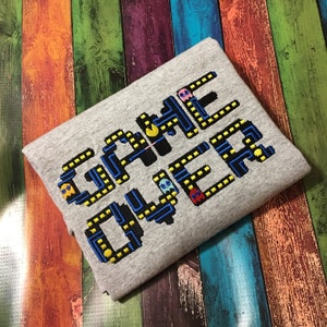 Game Over Embroidered Child&#39;s T-Shirt, Video Game Shirt, Pac Man, Arcade Game T-shirt,