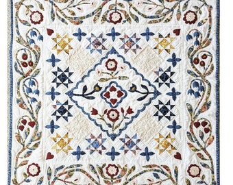E-File Prussian Blue Stars Center Medallion Quilt Complete Pattern