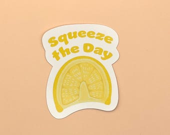 Squeeze the Day Lemon Sticker, Motivational Vinyl Decal
