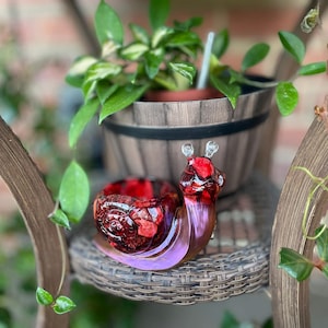 Resin Snail Planter - Iridescent Red Petals Figurine