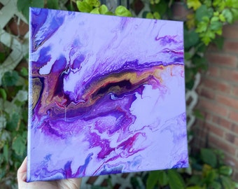 Purple & Gold Marble - 12x12 - Dutch Pour, Abstract painting, Acrylic painting, Fluid art, acrylic pour painting