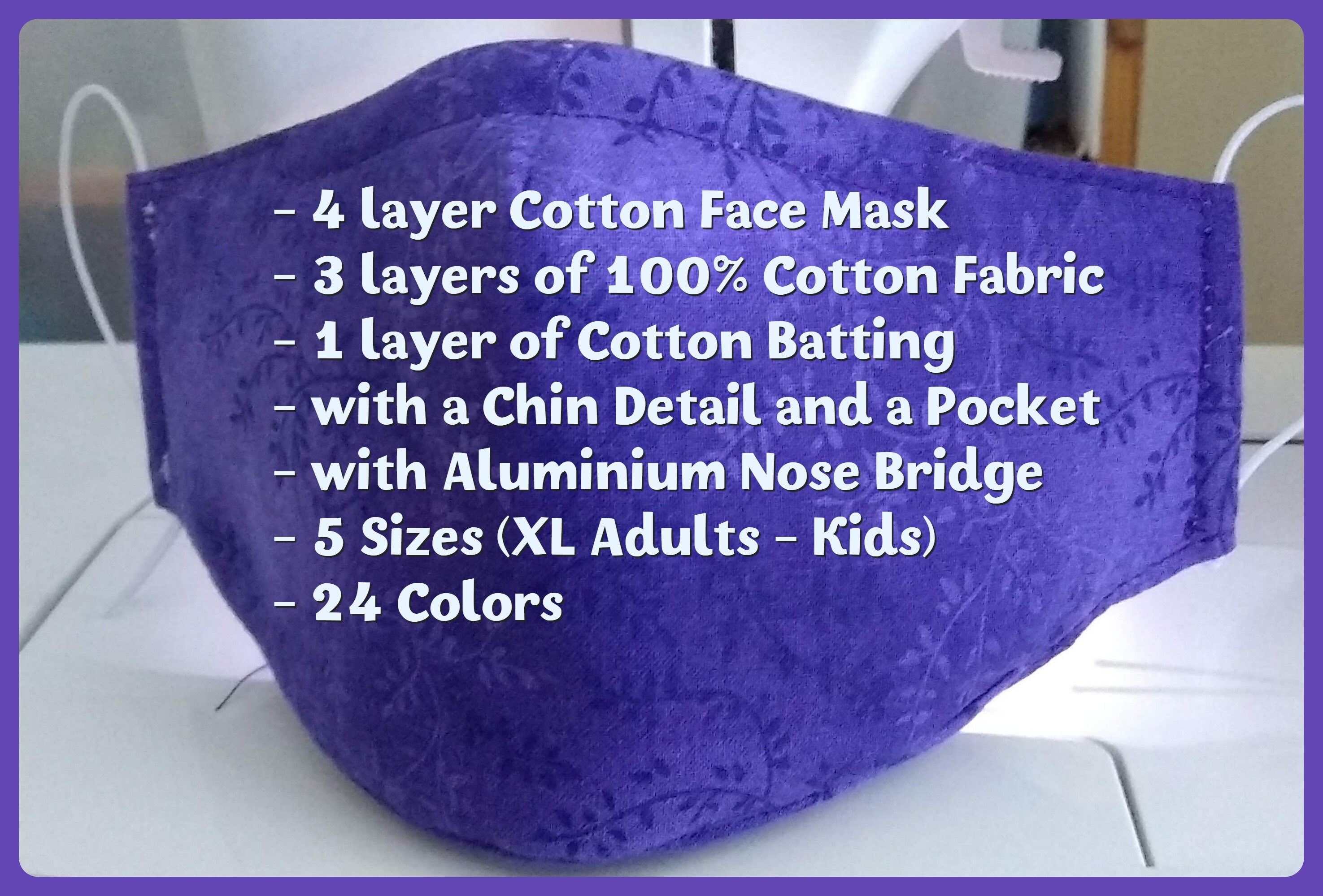 Kids Adult Thick 4 layer Washable Cotton Face Mask with Chin Detail A…