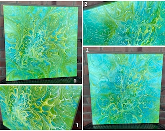 Spring Green 20x20 - Bloom Style, Abstract painting, Acrylic painting, Fluid art, acrylic pour painting