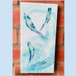 6&quot;x12&quot; &quot;Wind of feathers&quot; Dutch Pour, Abstract painting, Acrylic painting, Fluid art, acrylic pour painting