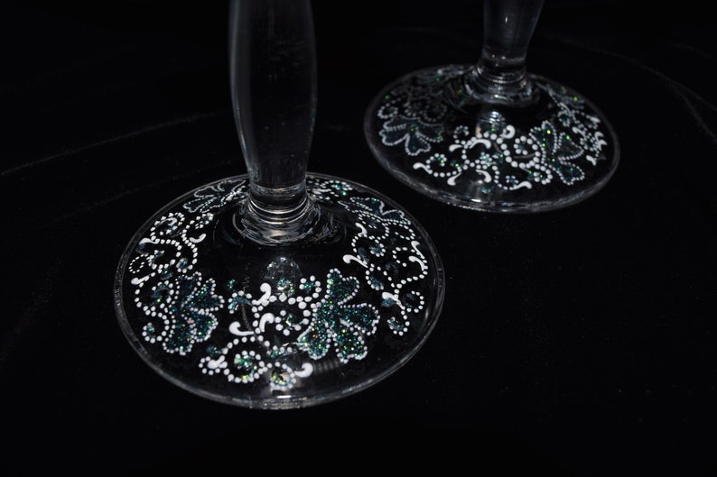 Wedding Champagne Glasses Toasting Flutes Opal Carnation Hand painted Flutes Set of 2