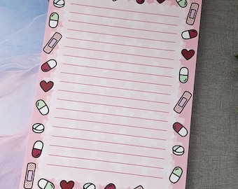 Bloc de notas rayado medicado Yami Kawaii rosa pastel A5