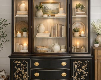 Drexel Heritage Et Cetera Black Chinoiserie Armoire Media Cabinet