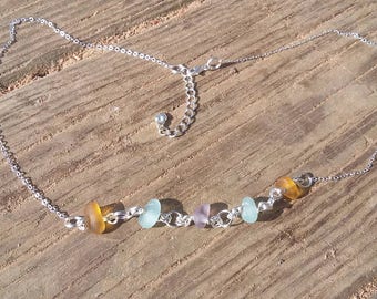 Pastel colored lake Erie beach glass on sterling silver chain