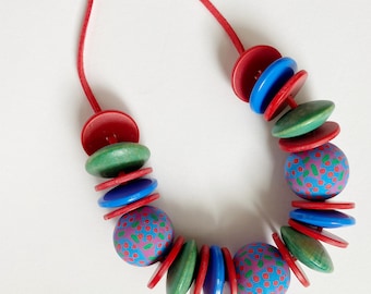 I Miss 80's Fashion - Hand Painted Wood Bead Necklace