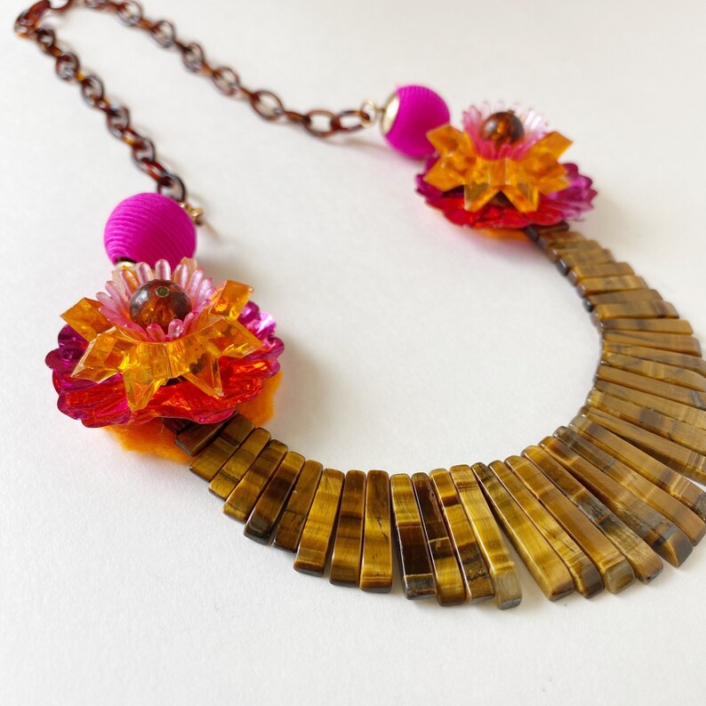 Handmade Necklace With Tigers Eye Lei the Lobster Bib On Me