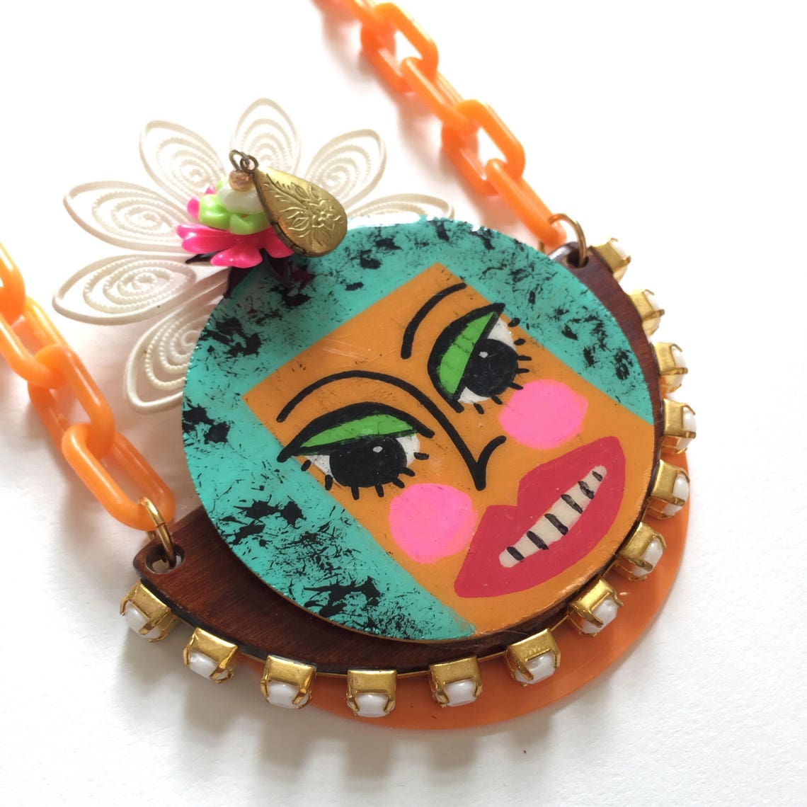 Orange Juliette Mixed Media One of a Kind Necklace Etsy