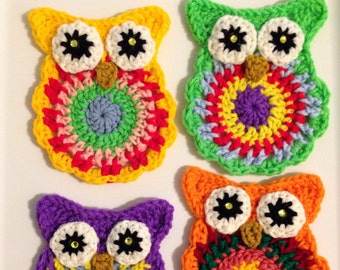 Crochet PATTERN - Owl Coasters; Owl Appliqué Crochet Pattern; Crochet Owl Cup Coaster; Owl Shaped Mug Rug Coaster Pattern