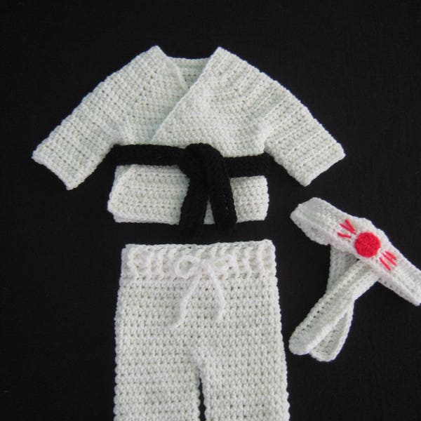Crochet PATTERN - Karate Uniform Outfit; Ghi Martial Arts Uniform; Newborn Photo Prop outfit, Karate Judo Jujitsu Ghi Uniform Pattern