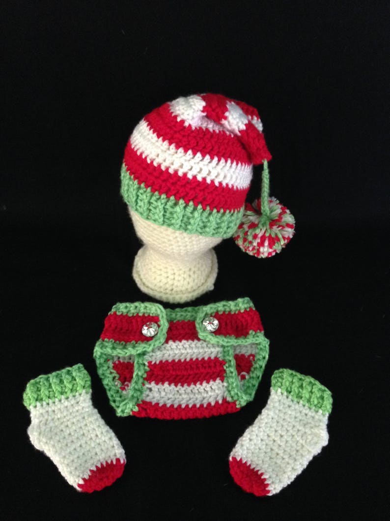 Newborn Baby Elf  Photo Prop Outfit Elf Hat and Diaper Cover Outfit; Santa Helper Elf Outfit Baby Costume Christmas Baby Clothing Set